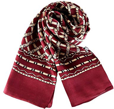 UK_Stone Halstuch Herren 100% Seide Schal Vintage Pattern Seidenschal Herrenschal, Gelb Streifen Karo mit Weinrot Hintergrund