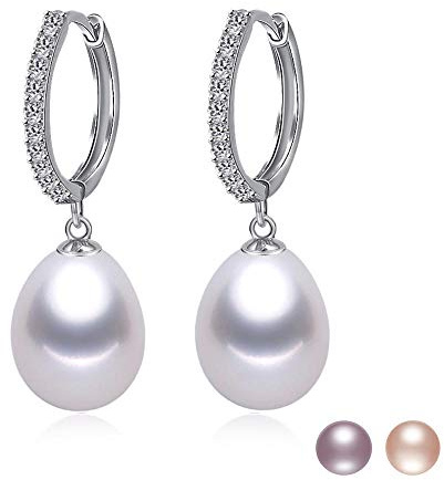 Kim Johanson Damen Perlenohrringe *Nora* aus 925 Sterling Silber mit echten Süßwasser Perlen in Weiß, Rosa oder Lila & Zirkonia Steinchen besetzt Ohrhänger inkl. Schmuckbeutel