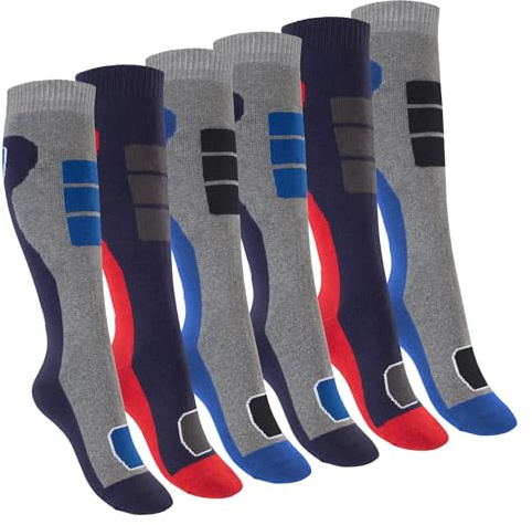 Footstar - Calcetines térmicos para niños al aire libre hasta la rodilla (6 pares) Calcetines de invierno coloridos, 27-30