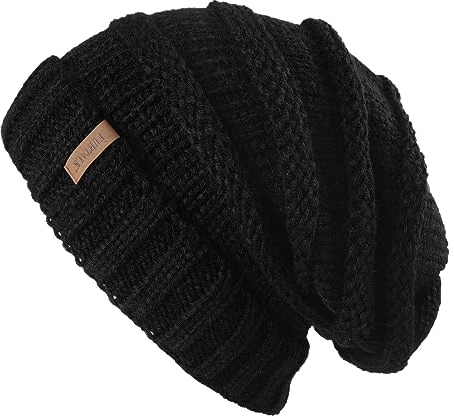 FURTALK Gestrickte Winter Slouchy Beanie Mütze Oversized Unisex Crochet Cable Ski Cap Baggy Slouch Hüte für Frauen Männer, Schwarz, Einheitsgröße