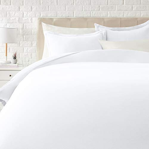 Amazon Basics Lightweight Microfiber 3 Piece Duvet Cover Set with Zipper Closure, King, Bright White