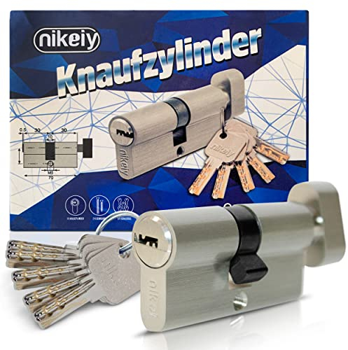 6-Pin Knob Cylinder Door Cylinder 30/30 - Cylinder Lock 60 mm with Knob 20 mm 5 Keys 2 Mounting Screws - High-Quality Door Lock Cylinder with 6 Pins (1 x 30/30 Silver)
