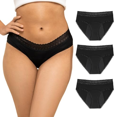 ZENAPHYR 3er Set Perioden Unterhosen Damen Schwarz Bio Baumwolle - Waschbare Saugfähige Menstruationsunterwäsche - XS