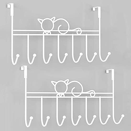 Türhaken zum Einhängen 2er Set Türhakenleiste Innenseite mit 7 Metall Haken Türgarderobe Kleiderhaken Tür Handtuchhalter Jackenhalter Badezimmer Zubehör Schlafzimmer Garderobe, White