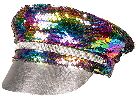 Boland 44759 - Gorro de arco iris con lentejuelas reversibles, plata o multicolor, para adulto, sombrero, CSD, carnaval, fiesta temática