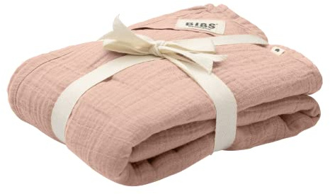 BIBS Muslin Swaddle Pucktücher, Wickeltuch, Decke für Neugeborene, Tragetuch, 100% Bio-Baumwolle, 120x120 cm, Blush