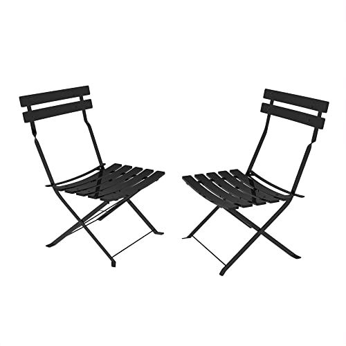 DDMINE 2 Gartenstühle, faltbar, 2 Klappstühle aus Stahl, Gartenmöbel, Bistro-Set, Gartenstühle, 2 Personen (schwarz)