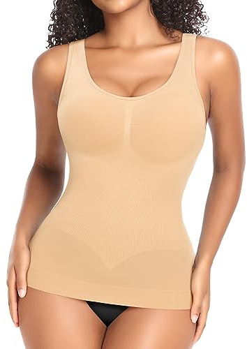 Shape Unterhemd Damen Formende Tank Top Bauchweg Shapewear Sport Tanktop Figurformendes Trägertop Body Shaper Hemdchen Nahlos Camisole Shaping Hemd (Beige-Weite Träger, S)