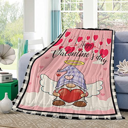 Decke Love's Day Lovely GNOME Sweet Love Heart Retro Buffalo Plaid Flauschige Wohndecke Microplush Sofadecke Für Camping Couch Geburtstag 60x50
