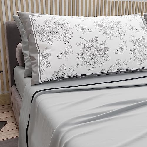 PETTI Artigiani Italiani - Lenzuola in Cotone con Federe in Stampa Digitale, Lenzuola Letto Singolo, Completo Letto Singolo, Grigio Chiaro, 100% Made in Italy