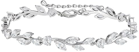 SWEETV Cubic Zirconia Wedding Bridal Bracelet for Brides,Bridesmaids, Silver Crystal Elegant Tennis Bracelet for Women Prom Jewelry Gifts (Style6-Silver)