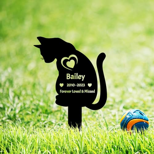 GRJIRAC Custom Metal Cat Memorial Grave Marker Garden Stake, Personalized Pet Memorial Stake Grave Marker for Cat Grave Decorations, Customized Cat Headstone Tombstone Memorial Markers for Outdoors