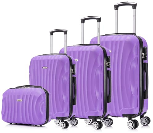 RAYKONG Juego de Maletas ABS Rígida 3 Piezas|Maleta Cabina 55cm|Maleta Mediana 68cm|Maleta Grande 78cm|Neceser 29cm|Morada
