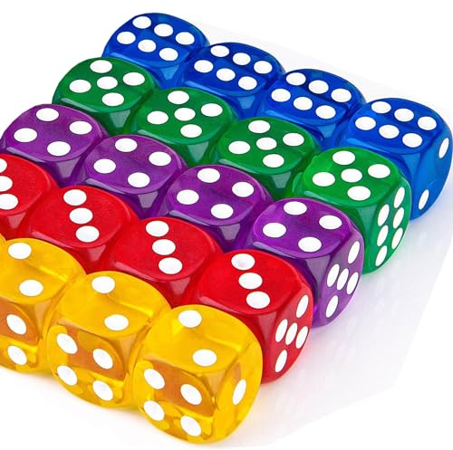 20 Stück D6 polyedrische Würfel aus Acryl, 14mm, 16mm, bunte Würfel, Würfelset für Brettspiele, 5 Farben