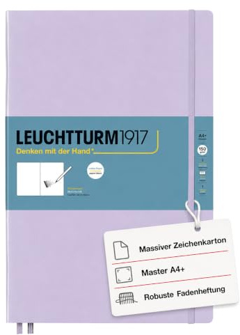 LEUCHTTURM1917 Skizzenbuch Master A4+, blanko, 150 g/m², Hardcover | 112 Seiten, Fadenheftung, säurefrei, Falttasche, Lilac, Zeichenkarton, In Deutschland entwickelt