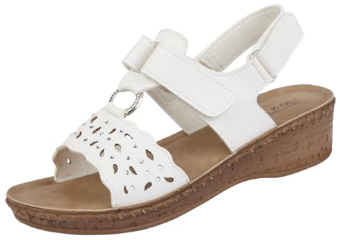 Jo & Joe Ladies Faux Leather T-Bar Diamante Lightweight Sandals White UK 5