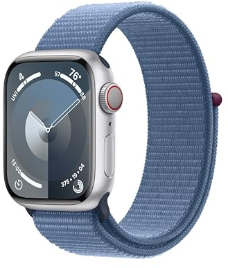 Apple Watch Series 9 [GPS + Cellular, 41mm] - Silver Aluminum Case with Winter Blue Sport Loop, One Size, One Size (Renewed)