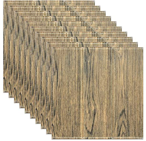 Lot de 10 autocollants muraux 3D imitation bois - 350 x 350 mm - Décoration à faire soi-même - Papier peint autocollant décoratif pour chambre à coucher, cuisine, salon, salle de bain, décoration