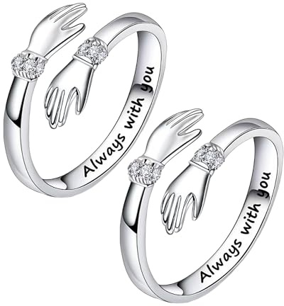 NYGGTYK Bague en Argent et Cuivre - Lot de 2 Anneaux Réglables Ouverts Gravés pour Amitié, Couple, Mère et Fille - Bijoux en Diamant pour Femme