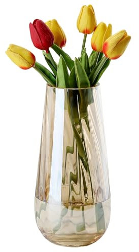 Moderno jarrón de cristal grande de 9.8 pulgadas de alto, jarrones ámbar para flores, centros de mesa y detalles decorativos, jarrón alto para decoración de mesa de oficina y hogar