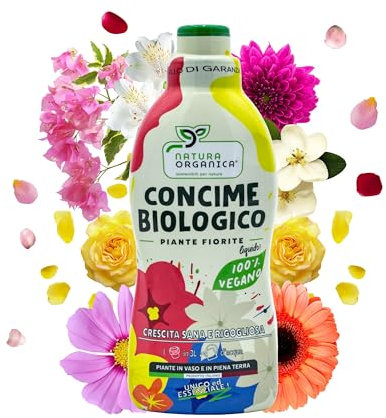 NaturaOrganica | Concime Biologico per Fiori e Piante Fiorite 750 mL Fertilizzante Naturale Universale per Fiori in Terra o Vaso Concime Liquido per Piante Fiorite e Fiori