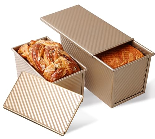Cayanmydery Pullman Kastenform mit Deckel, 0,5 kg Teig, 0,2 kg Teigkapazität, Karbonstahl, gewellt, Antihaft-Sandwich-Brot-Kastenform mit Deckel, 2 Packungen