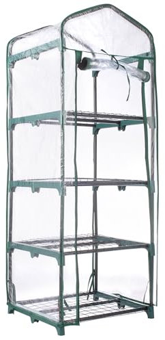 Hardys 4 Tier Mini Greenhouse Outdoor & Indoor - 4 Shelves Portable Small Gardening Growhouse, Extra Thick PVC Plastic, Roll Up Zip Panel, Reinforced Frame, Easy No Tool Assembly