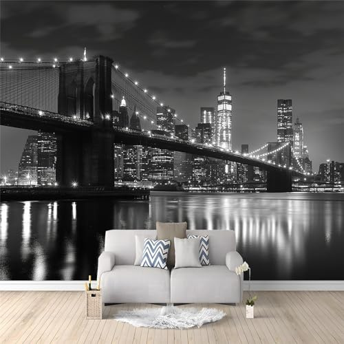 Carta Da Parati Fotografica 3d Effetto Vista Notturna Di New York City Grigia 250x175 cm Moderna Design Carta per Pareti Soggiorno Camera Da Letto Sala Fotomurali Non Tessuto