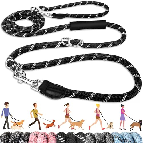 Eyein Hands Free Dog Lead, 3M Adjustable Waist & Crossbody Dog Running Rope with Soft Handle, Heavy Duty Lead for Large Medium Dogs up to 100kg, Tangle Free Reflective Leash for 2 Dogs Walking Running
