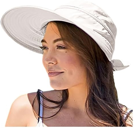 Sonnenkappe Damen Sonnenhut mit UV-Schutz Sonnenschutz Strandhut mit Reißverschluss Sommerhut Breite Krempe Sonnenmütze Abnehmbar Kappe Faltbar Atmungsaktiv Mütze Visor Cap Hut für Golf Reisen Wandern