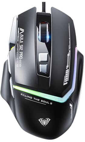 AULA S12Pro Gaming Mouse Wired,6 Adjustable DPI 12800,Ergonomic RGB Backlight Computer Mouse,Programmable PC Mouse with Side Buttons,Gaming Mice for Laptop Mac Gamer(Black)