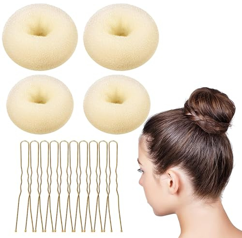 14 Stück Donut Hair Bun Set,Duttkissen,Dutt Maker,2 Kleine,2 Mittlere,10 U-Form Haarspange,Haar,Haarnetz,Haargummi,Haarband,Haardutt,Haarklammer,Zubehör für Ballett,Kinder,Haarspangen Mädchen (Weiß)
