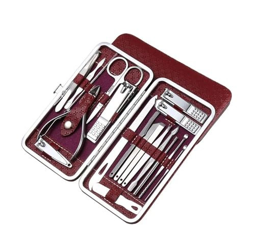 Kit de cortaúñas Juego de 19 piezas de kit de manicura, cortaúñas, kit de cuidado profesional de acero inoxidable, herramientas for el cuidado de las uñas con lujoso estuche de viaje Set de manicura(R