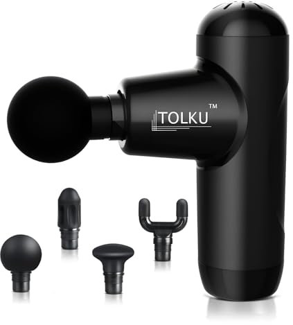 TOLKU Mini Massage Gun – Deep Tissue Muscle Relief, Quiet & Portable Massager with 4 Heads & Travel Case – Pain Relief & Relaxation for Active Adults, Athletes & Everyday Wellness