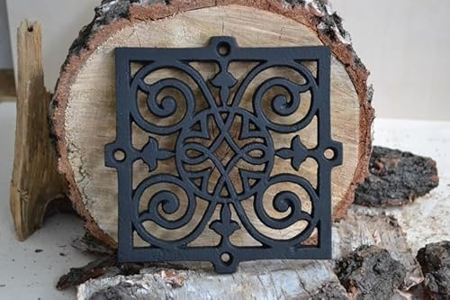 EURO SEZAM - Grille de ventilation en fonte - 20,50 x 1 x 20,50 cm - Pour poêles à carrelage, poêles à bois et cheminées, grille d'air chaud, grille d'air pour four, conduit de