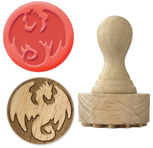 OLYCRAFT Holzstempel 2.7cm Runder Stempel Mit Drachenmotiv Holzstempel Aus Ton Runder Holzstempel Natürlicher Holzstempel Runde Töpferstempel Kleiner Stempel Für Die Kartengestaltung Bastelarbeiten