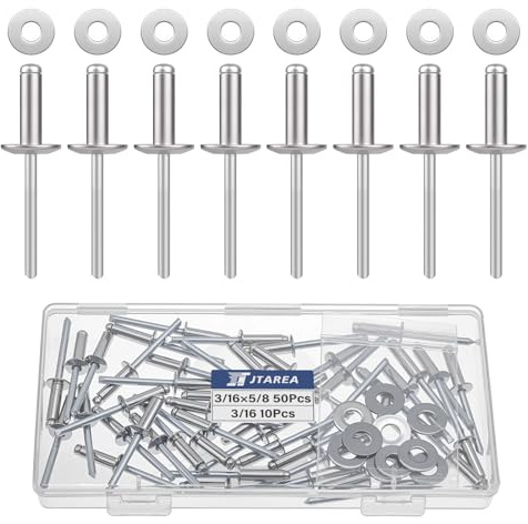 JTAREA 4,8 x 16 mm Rivets Aveugles en Acier Inoxydable avec Rondelle Rivets Pop Tete Large Rivet Pop à Extrémité Ouverte (Paquet de 60)