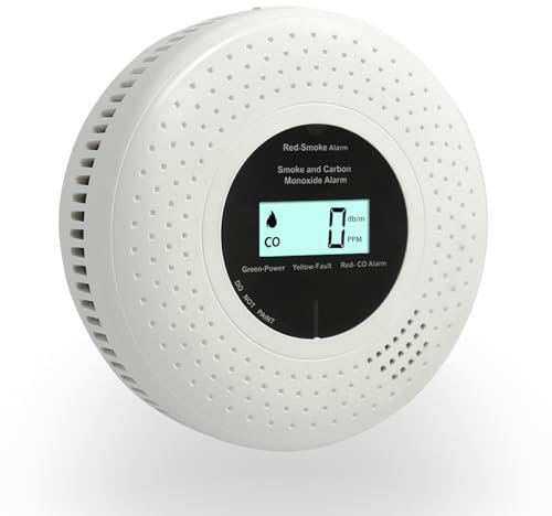 GiiHoo Smoke and Carbon Monoxide Alarm Detector with LCD Display & Battery Powered, Combination Smoke and CO Alarm for Home Safety, EN 14604 & EN 50291 Certified