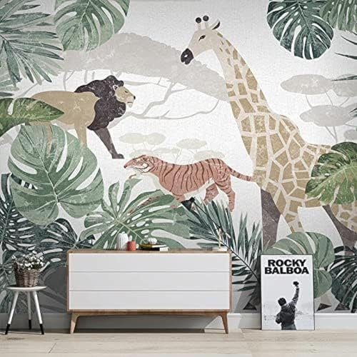 XLMING Tier Bananenblatt Löwe Alte Giraffe Wandfarbe 3D Tapete Wohnzimmer Sofa Schlafzimmer Esszimmer Home Dekoration Wand-400cm×280cm