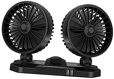 Angoily 2 Pièces ventilateur banquette arrière USB rechargeable accessoires de voiture pour chien double pouvoir desk fan mini fan glacières pour auto handheld fan portable fan abdos Black