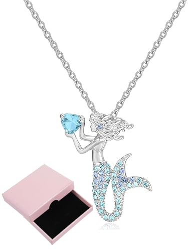 MYGLOAR Meerjungfrauenkette für Mädchen und Jungen, Meerjungfrau-Halskette mit Kristallherzanhänger, Geschenk, Schmuck für Mädchen, Tochter, Enkelin, Nichte