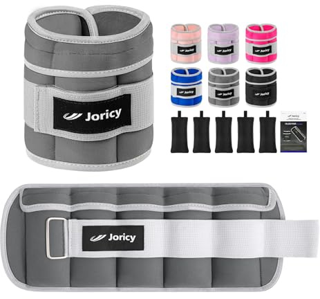 JORICY Gewichtsmanschetten Fuß Hand Verstellbares Gewichte für Beine und Arme 5 kg 1 Paar(2,5 kg pro Knöchel), Fußgewichte und Fußgelenkgewichte für Fitnessstudio Bewegung Laufen Joggen Grau