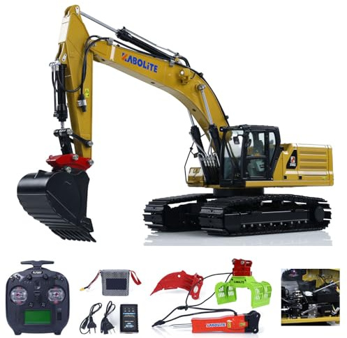 wheelfun-Kabolite K961 100S PRO 1/18 RC hydraulischer Bagger: Ready-to-Run (RTR) Flysky ST8-Funksteuerung 2S-Batterie. Mit doppelter Schnellverschraubung elektrischer Greifer Brecher Gelb lackiert