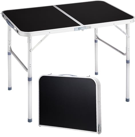 Outvita 3ft Portable Folding Camping Table, Outdoor Waterproof Adjustable Height Table, Aluminum Lightweight Suitcase Foldable Table for Picnic BBQ Beach Dining