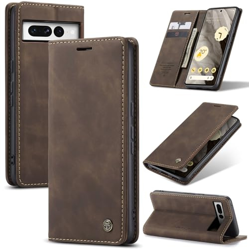 Azororo Handyhülle für Google Pixel 7 Pro 5G Hülle Premium Lederhülle Flip Case Magnet Tascher Kartenfach Standfunktion Klapphülle Schutzhülle für Google Pixel 7 Pro, Kaffee