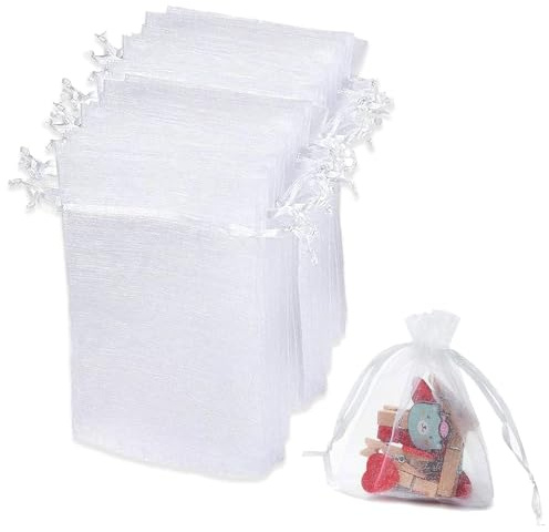 100 pcs Organzasäckchen,Weiß Organzabeutel,Geschenksäckchen Organza Säckchen Klein,Organzasäckchen 10x15,kleine säckchen zum befüllen,organzersäkchen,für Hochzeit, Geburtstag, Weihnachten