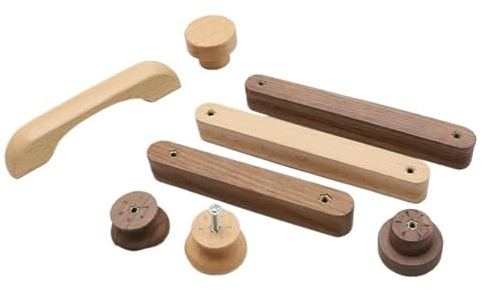 Ymnilian Schrankgriffe Holz, Möbelgriffe Holz 6 Stück Massivholz-Schranktürgriff, Massivholz-Zimmerschrank, Schuhschrank, Schublade, Einzelloch, Holzgriff(35-Single-Walnut)