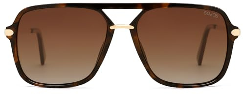 SOJOS Sunglasses for Women & Men, Square, Retro, Polarized Lens, Trendy Aviator, 90s Shades (SJ2229,Brown Tortoise Frame/Brown Grading Lens)