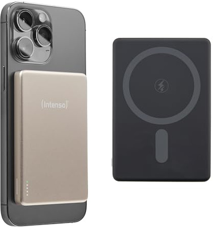 Intenso MW5000 Magnetische Powerbank 5000 mAh - MagSafe Kompatibel | Wireless Charging 15W, USB-C PD 20W Schnellladefunktion, ultraflaches Design, Champagner, Maße: 96 x 66 x 9,5 mm