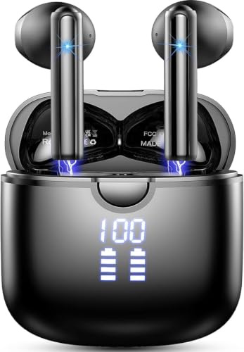 Wireless Earbuds Bluetooth Headphone, Bluetooth 5.4 Earbuds Noise Cancelling, 50H Deep Bass Stereo Sound Earphone Wireless Headphone with 4 ENC Mic, Type C Fast Charge Ear Buds, Dual LED Power Display